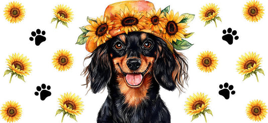 Floral Rottweiler Dog Sunflower Pattern Artwork UV DTF Cup Wrap for 16oz Libbey Glass KA-7751
