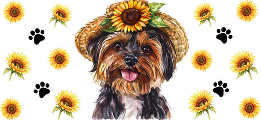 Floral Yorkshire Terrier Dog Sunflower Garden UV DTF Cup Wrap for 16oz Libbey Glass KA-7762