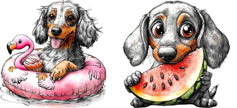 Dachshund Dog Watermelon Float UV DTF Cup Wrap for 16oz Libbey Glass KA-7768