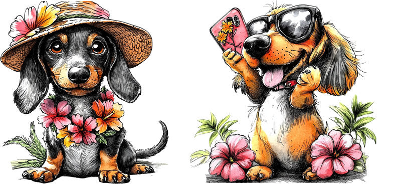 Dachshund Dog Summer Floral Hat UV DTF Cup Wrap for 16oz Libbey Glass KA-7774