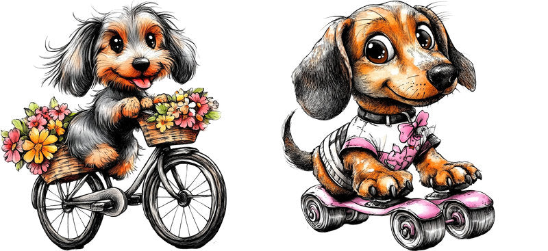 Dachshund Dog Bicycle Adventure UV DTF Cup Wrap for 16oz Libbey Glass KA-7775