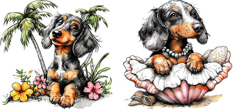 Dachshund Dog Tropical Beach Day UV DTF Cup Wrap for 16oz Libbey Glass KA-7776