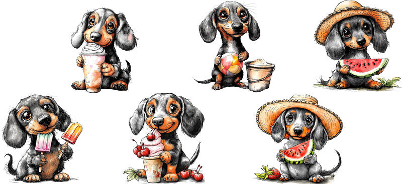 Dachshund Dog Summer Sticker Bundle UV DTF Cup Wrap for 16oz Libbey Glass KA-7786