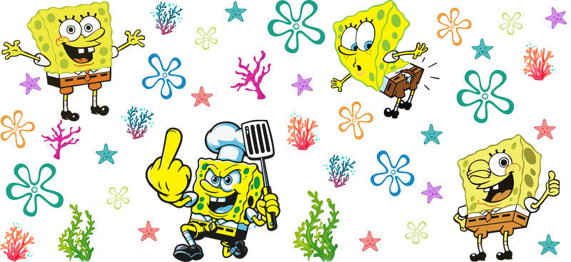 SpongeBob Chef Hat cartoon UV DTF 16oz Libbey Glass Cup Wrap KA-7798