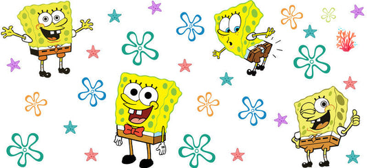 SpongeBob Flower Pattern cartoon UV DTF 16oz Libbey Glass Cup Wrap KA-7799