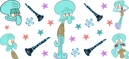 SpongeBob Squidward Clarinet cartoon UV DTF 16oz Libbey Glass Cup Wrap KA-7823