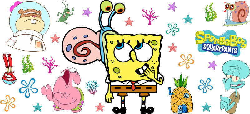 SpongeBob Bikini Characters cartoon UV DTF 16oz Libbey Glass Cup Wrap KA-7834