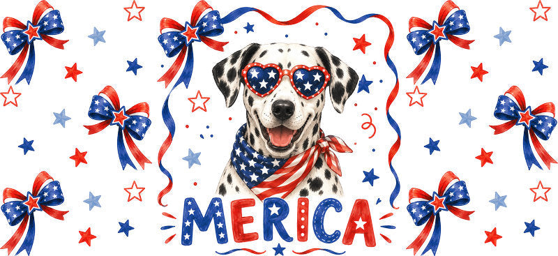 Chihuahua dog Merica UV DTF cup wrap for 16oz Libbey glass, patriotic dog lover drinkware transfer KA-7840