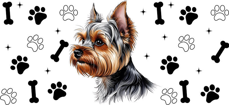 Yorkie dog bow UV DTF cup wrap for 16oz Libbey glass, cute dog lover drinkware transfer KA-7843