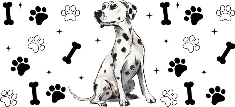 Dalmatian dog UV DTF cup wrap for 16oz Libbey glass, spotted dog lover drinkware transfer KA-7847