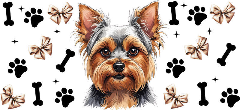 Yorkie dog bow UV DTF cup wrap for 16oz Libbey glass, cute dog lover drinkware transfer KA-7852