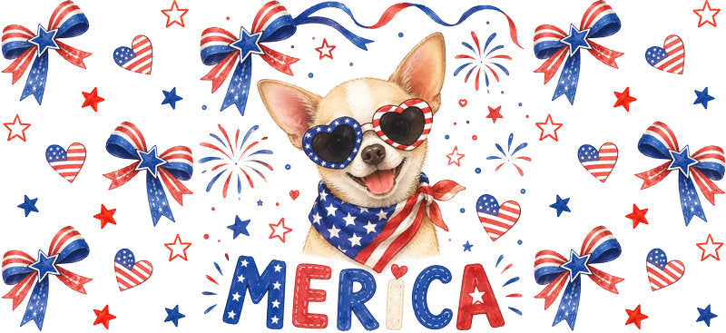 Pig dog Merica UV DTF cup wrap for 16oz Libbey glass, patriotic funny animal drinkware transfer KA-7855