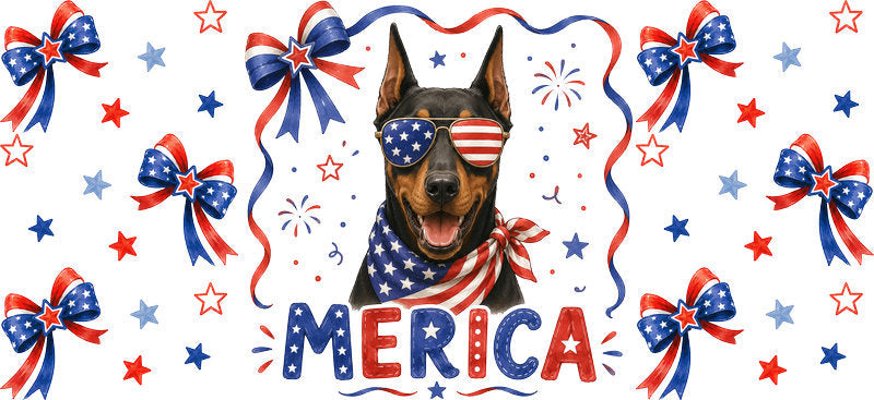 Dachshund dog Merica UV DTF cup wrap for 16oz Libbey glass, patriotic weenie dog transfer KA-7858