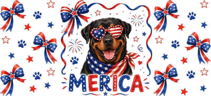 Pug dog Merica UV DTF cup wrap for 16oz Libbey glass, patriotic dog lover drinkware transfer KA-7862