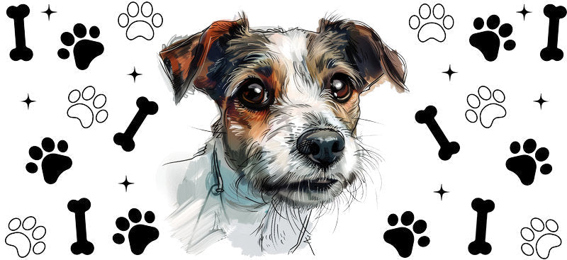 Jack Russell dog UV DTF cup wrap for 16oz Libbey glass, terrier dog lover drinkware transfer KA-7863