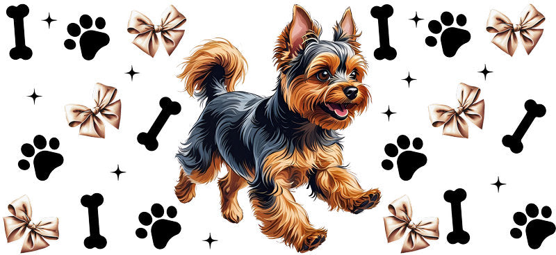 Yorkie dog cute UV DTF cup wrap for 16oz Libbey glass, small dog lover drinkware transfer KA-7864