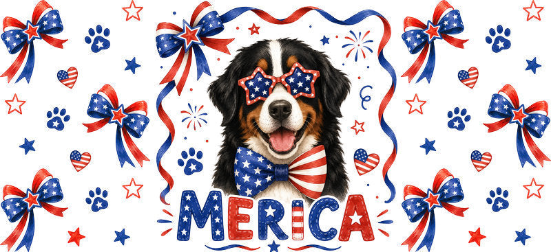 Dachshund dog Merica UV DTF cup wrap for 16oz Libbey glass, patriotic weenie dog transfer KA-7866