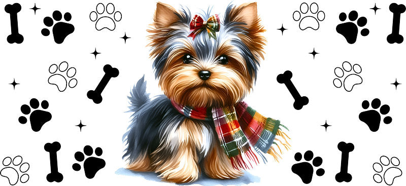 Yorkie dog cute UV DTF cup wrap for 16oz Libbey glass, small dog lover drinkware transfer KA-7867