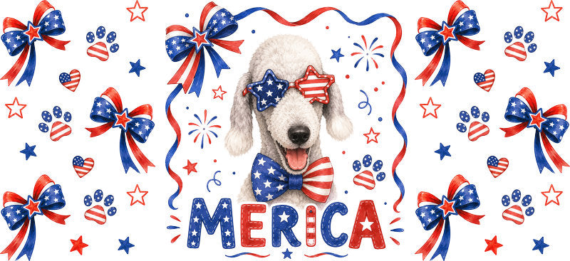 Poodle dog Merica UV DTF cup wrap for 16oz Libbey glass, patriotic dog lover drinkware transfer KA-7870