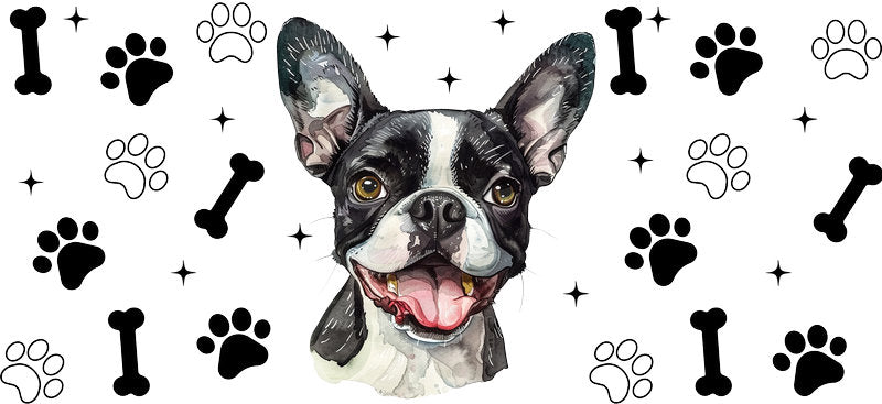 French Bulldog dog UV DTF cup wrap for 16oz Libbey glass, Frenchie dog lover drinkware transfer KA-7871