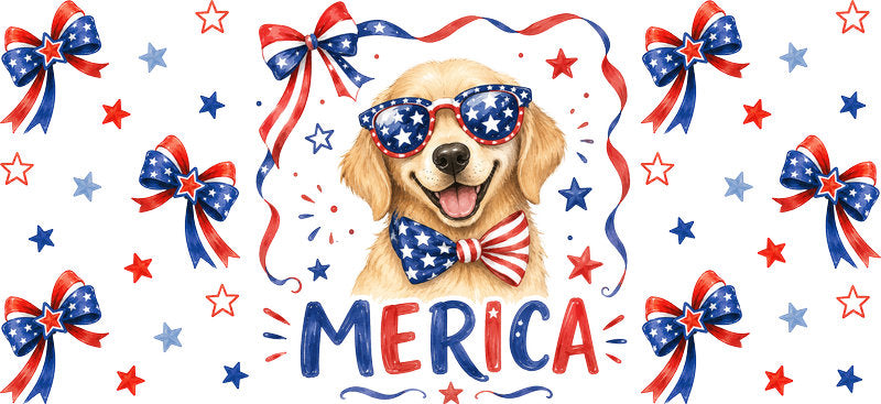 Bulldog dog Merica UV DTF cup wrap for 16oz Libbey glass, patriotic dog lover drinkware transfer KA-7874