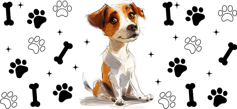 Jack Russell dog UV DTF cup wrap for 16oz Libbey glass, terrier dog lover drinkware transfer KA-7877