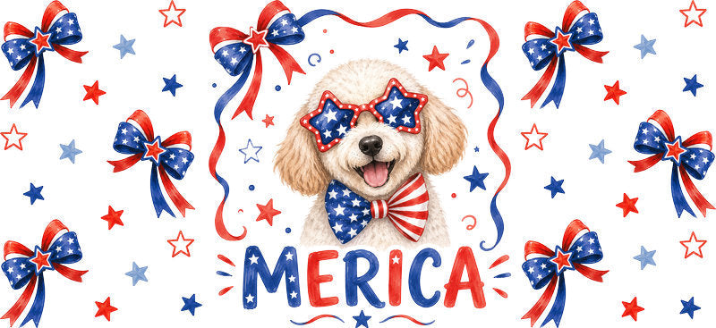 Pig dog Merica UV DTF cup wrap for 16oz Libbey glass, patriotic funny animal drinkware transfer KA-7878