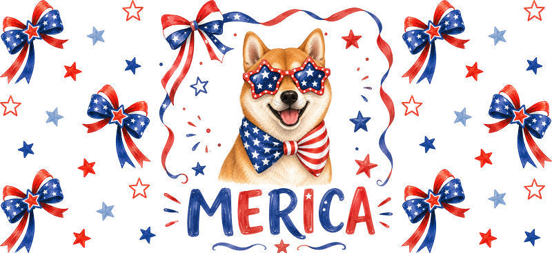 Orange cat dog Merica UV DTF cup wrap for 16oz Libbey glass, patriotic pet lover transfer KA-7880