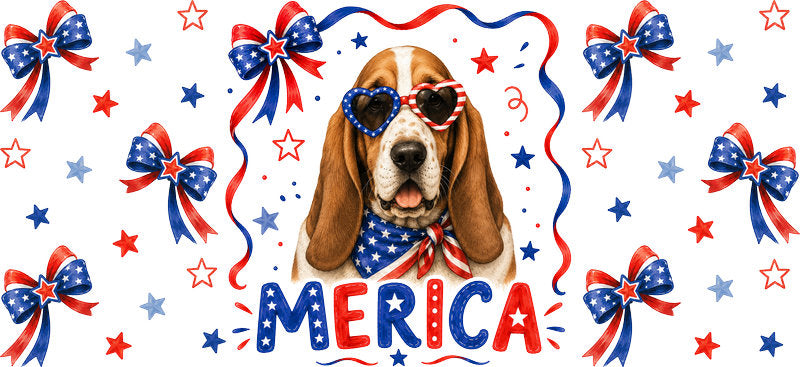Dachshund dog Merica UV DTF cup wrap for 16oz Libbey glass, patriotic weenie dog transfer KA-7884