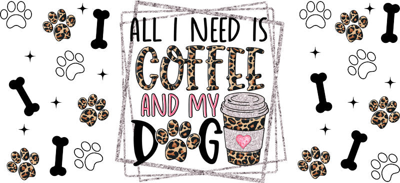 Coffee and My Dog UV DTF cup wrap for 16oz Libbey glass, coffee dog lover transfer KA-7899