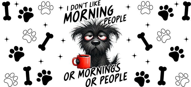 Poodle dog Morning or People UV DTF cup wrap for 16oz Libbey glass, funny dog transfer KA-7906