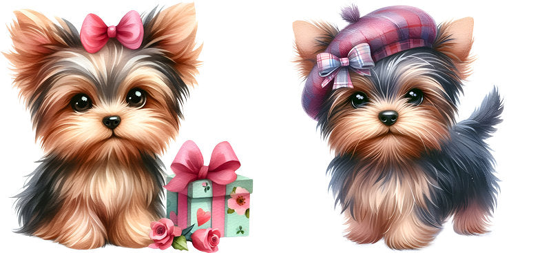 Yorkie dog bow UV DTF cup wrap for 16oz Libbey glass, cute dog lover drinkware transfer KA-7912