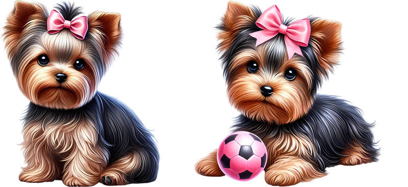 Yorkie dog ball UV DTF cup wrap for 16oz Libbey glass, playful dog lover transfer KA-7916