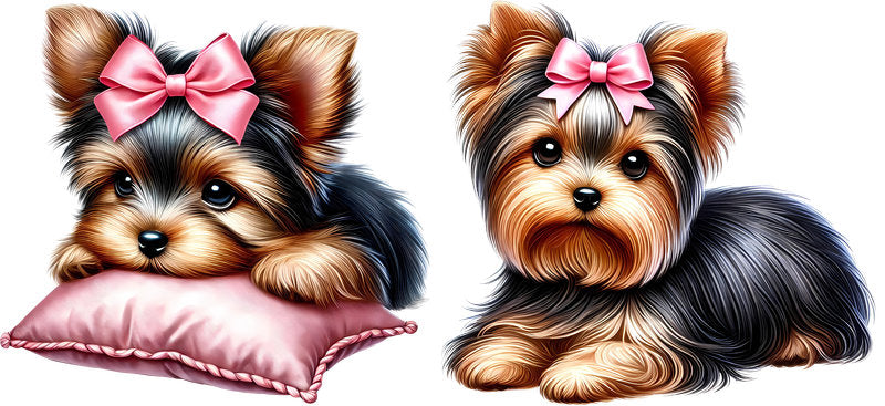 Yorkie dog pillow UV DTF cup wrap for 16oz Libbey glass, cozy dog lover transfer KA-7919