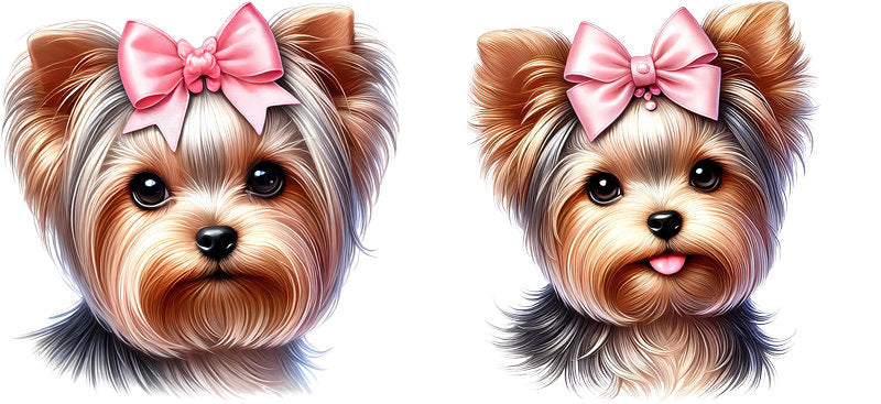 Yorkie dog pink bow heads UV DTF cup wrap for 16oz Libbey glass, cute dog transfer KA-7920