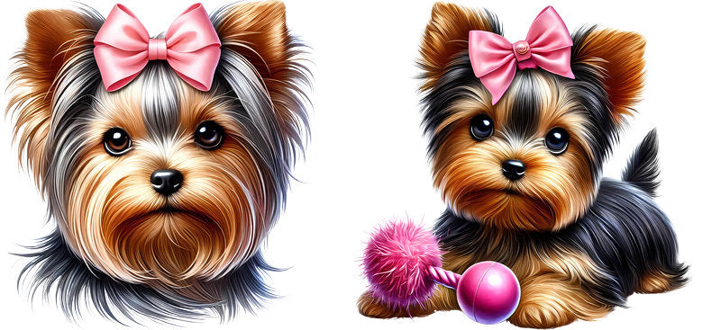 Yorkie dog toy ball UV DTF cup wrap for 16oz Libbey glass, playful dog lover transfer KA-7921