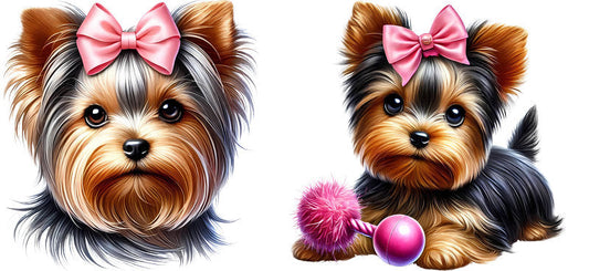Yorkie dog toy ball UV DTF cup wrap for 16oz Libbey glass, playful dog lover transfer KA-7921