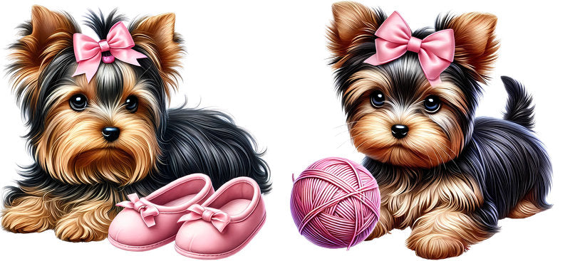 Yorkie dog yarn and slippers UV DTF cup wrap, cozy small dog lover transfer KA-7922