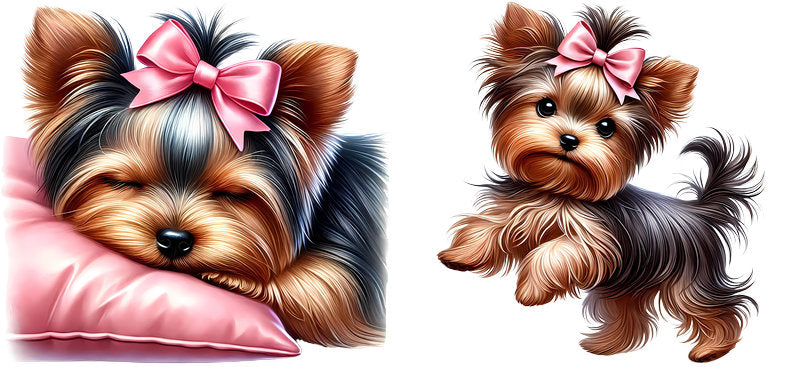 Yorkie dog pillow play UV DTF cup wrap for 16oz Libbey glass, cute dog transfer KA-7923