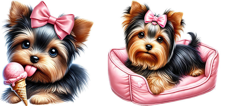 Yorkie dog bed pillow UV DTF cup wrap for 16oz Libbey glass, cozy dog lover transfer KA-7924