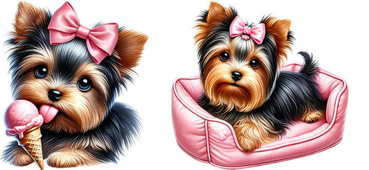 Yorkie dog bed pillow UV DTF cup wrap for 16oz Libbey glass, cozy dog lover transfer KA-7924