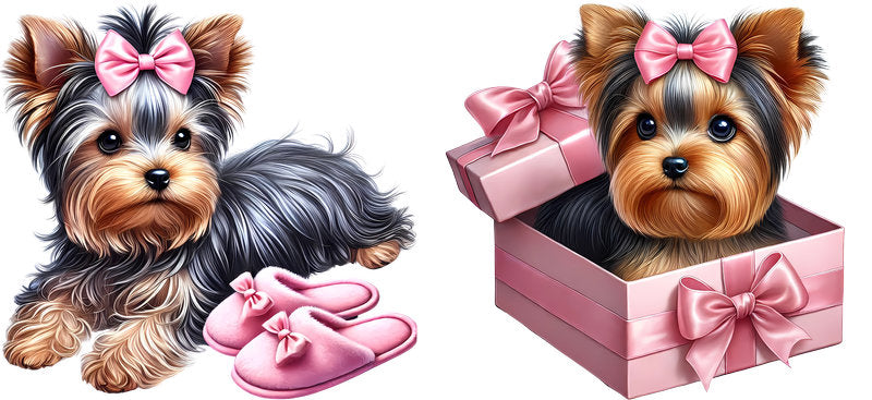 Yorkie dog gift box UV DTF cup wrap for 16oz Libbey glass, cute pet gift transfer KA-7925