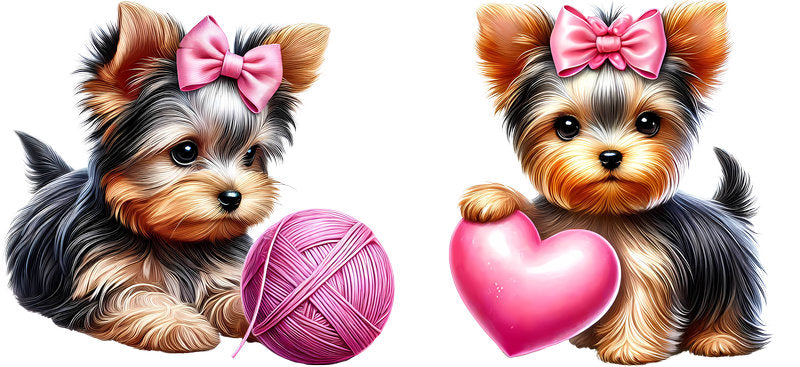 Yorkie dog heart UV DTF cup wrap for 16oz Libbey glass, cute dog lover transfer KA-7926
