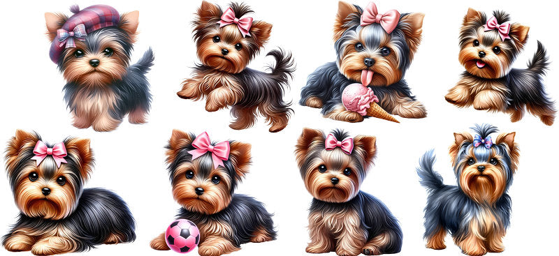 Yorkie dog collage UV DTF cup wrap for 16oz Libbey glass, cute dog lover transfer KA-7927