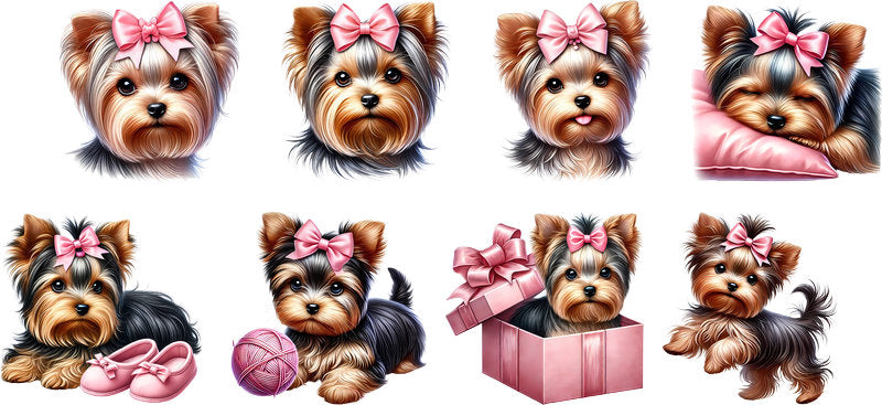 Yorkie dog sticker set UV DTF cup wrap for 16oz Libbey glass, cute dog design transfer KA-7928