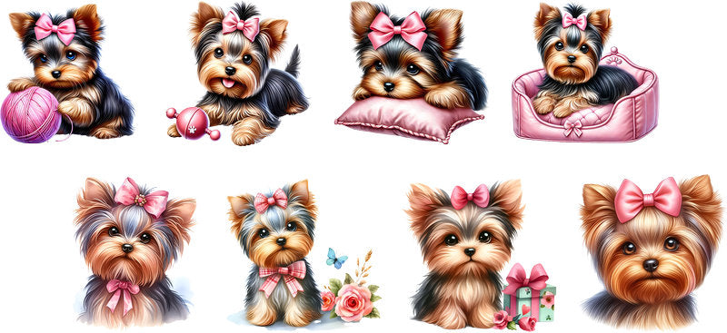 Yorkie dog design set UV DTF cup wrap for 16oz Libbey glass, cute dog lover transfer KA-7929