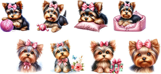 Yorkie dog design set UV DTF cup wrap for 16oz Libbey glass, cute dog lover transfer KA-7929
