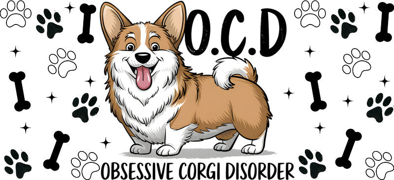 Corgi dog OCD UV DTF cup wrap for 16oz Libbey glass, funny dog lover transfer KA-7930
