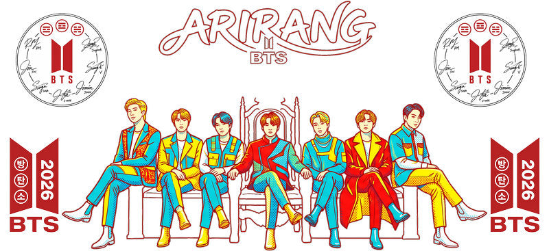 BTS Arirang group UV DTF cup wrap for 16oz Libbey glass, K-pop fan drinkware transfer KA-7942