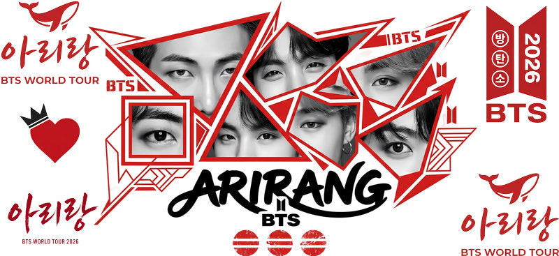 BTS Arirang red UV DTF cup wrap for 16oz Libbey glass, K-pop fan drinkware transfer KA-7956